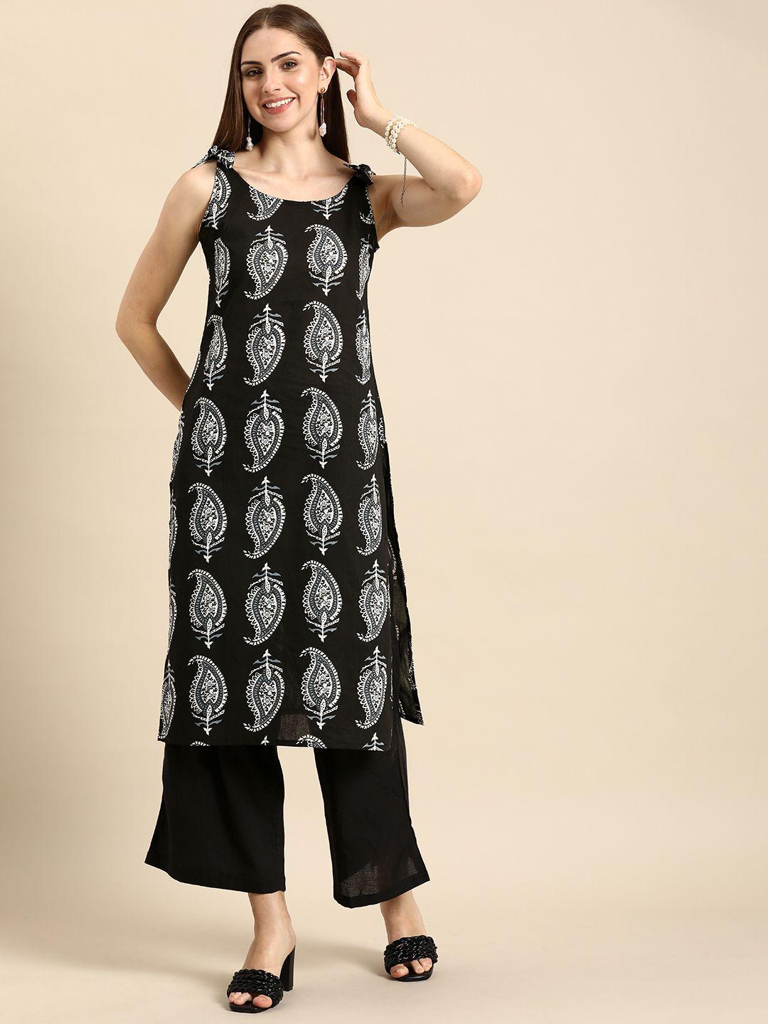 anouk women pure cotton ethnic motifs printed regular kurta with palazzos