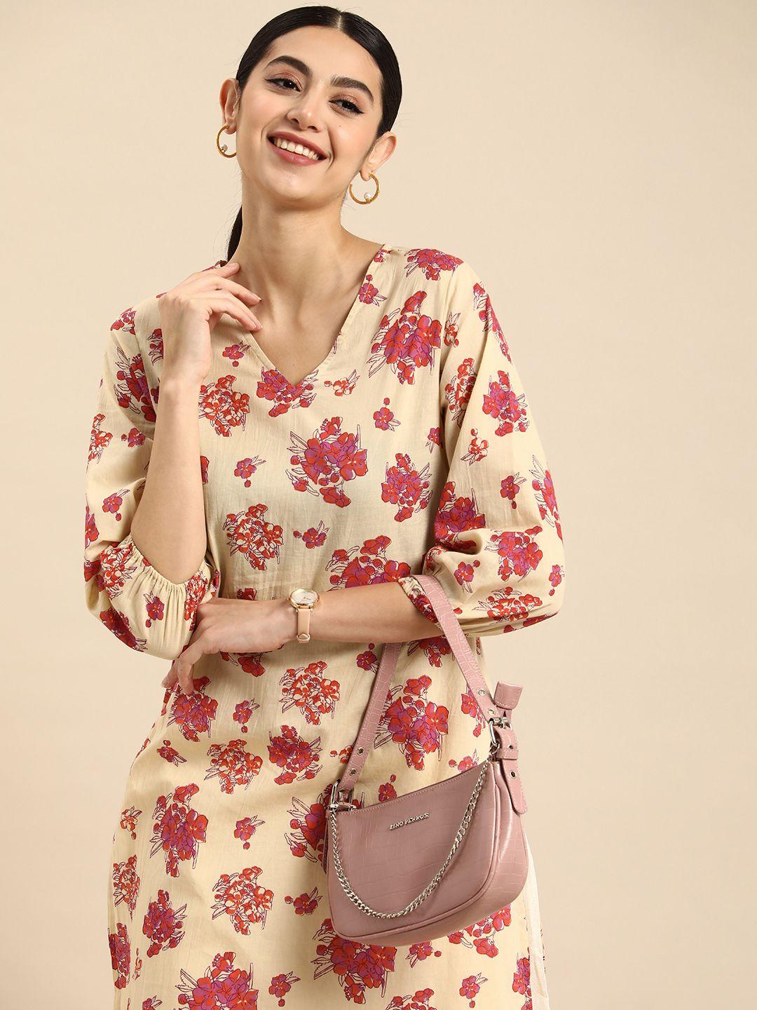 anouk women pure cotton floral printed floral kurta