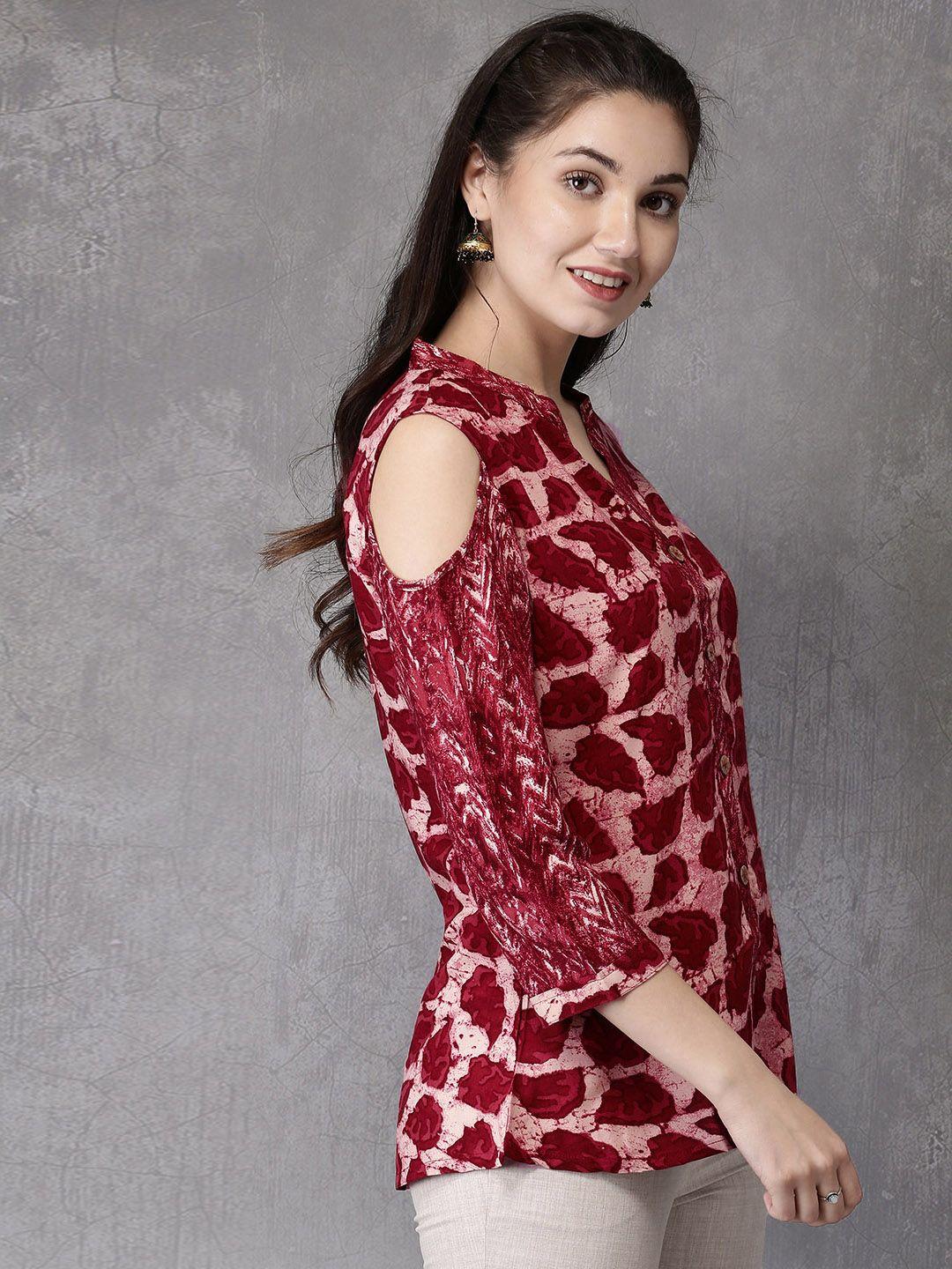 anouk women red & cream-coloured printed pure cotton kurti