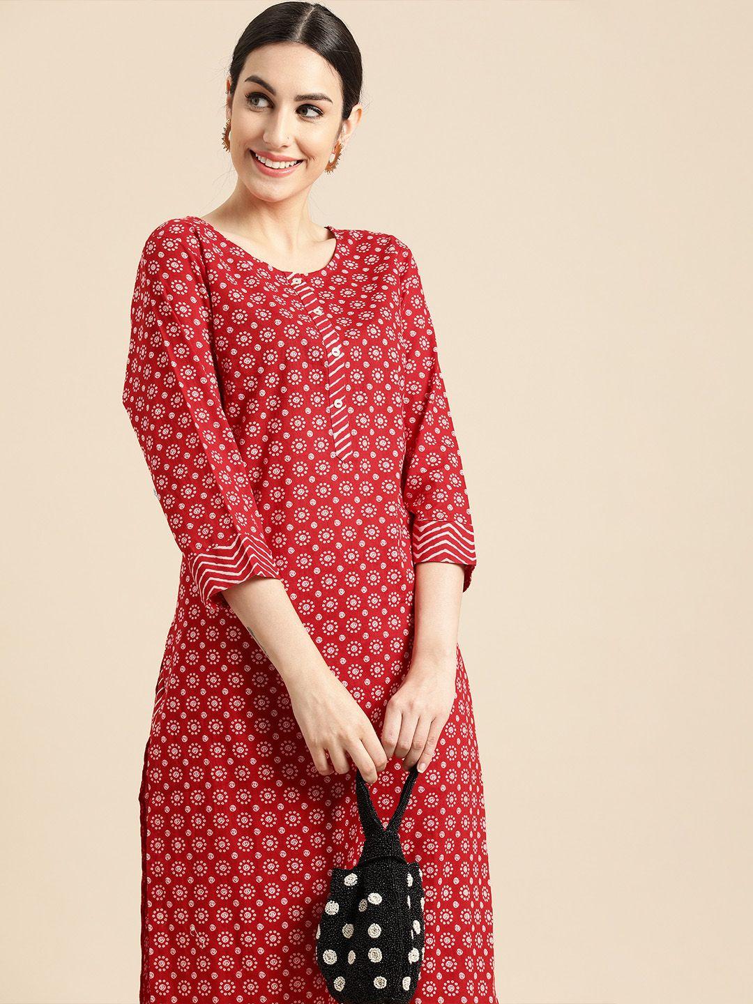 anouk women red ethnic motifs printed kurta