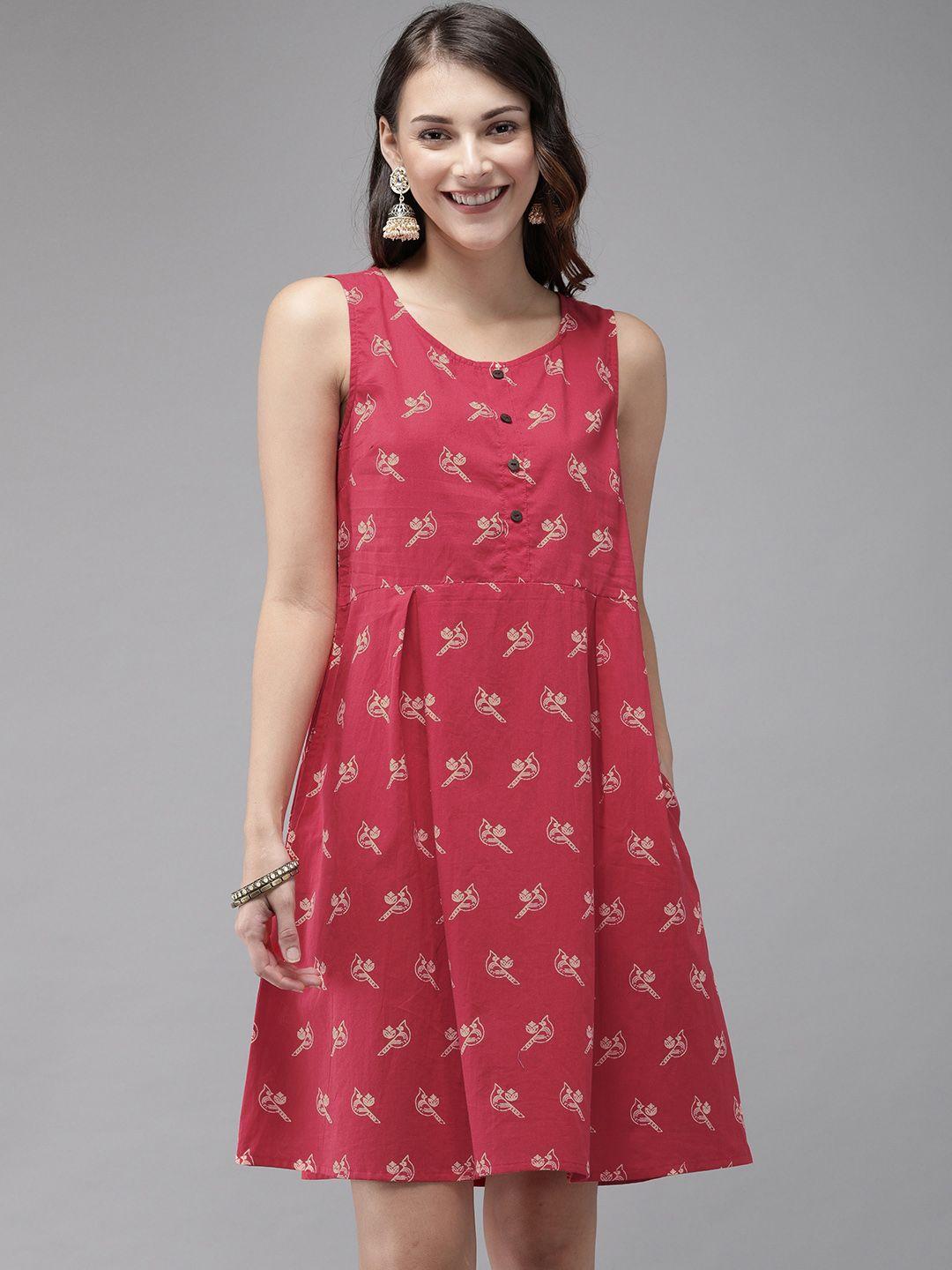 anouk women red printed a-line dress