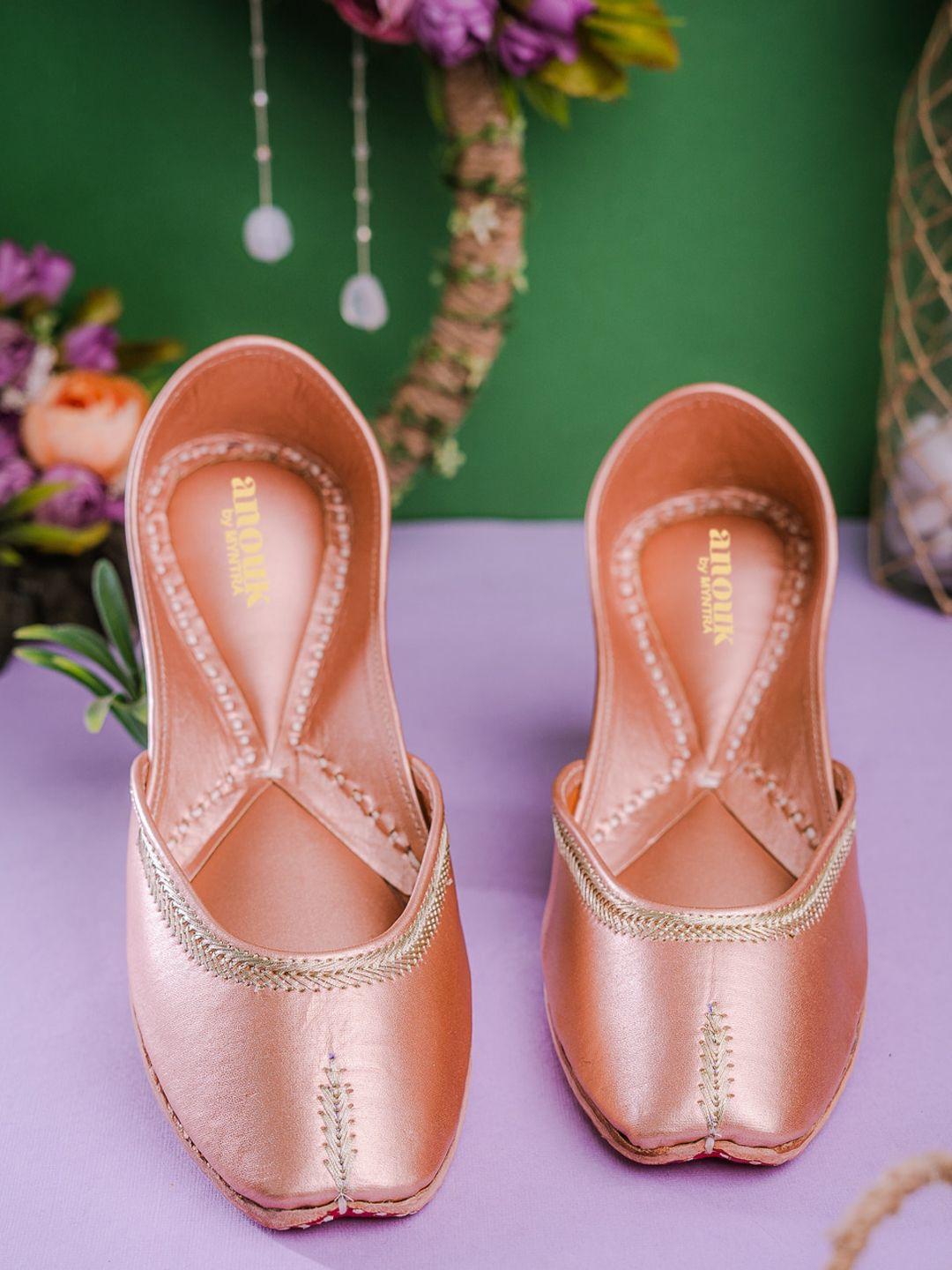 anouk women rose gold mojaris flats