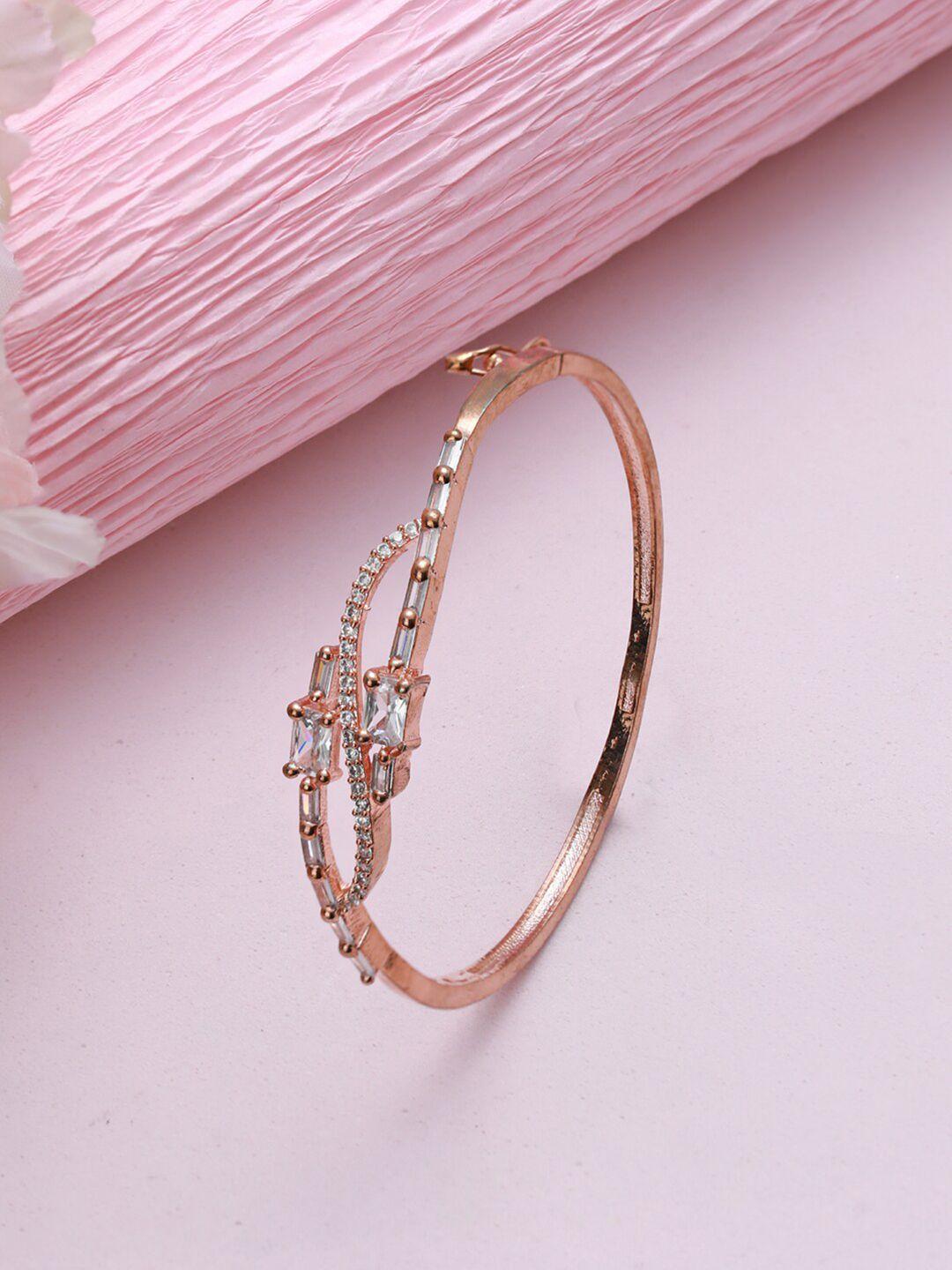 anouk women rose gold-plated american diamond bangle-style bracelet