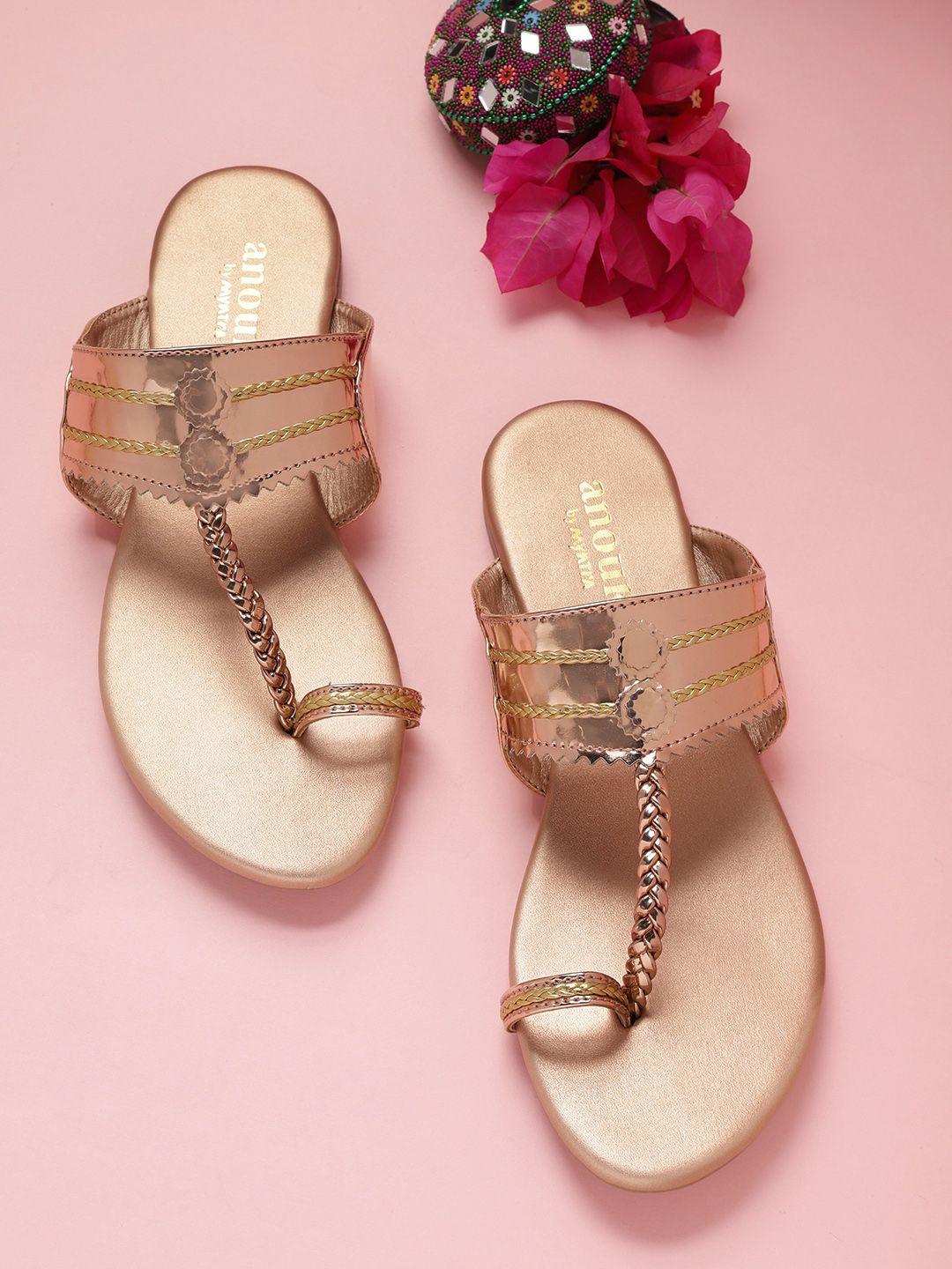 anouk women rose gold-toned & gold-toned braided one toe flats