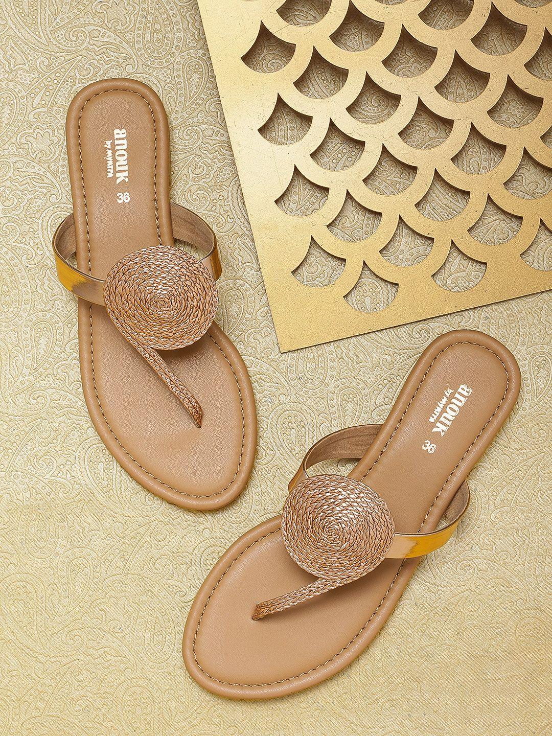 anouk women rose gold-toned woven design open toe flats