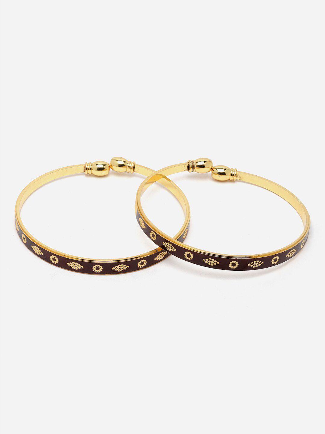 anouk women set of 2 gold-toned & brown gold-plated kada bracelet