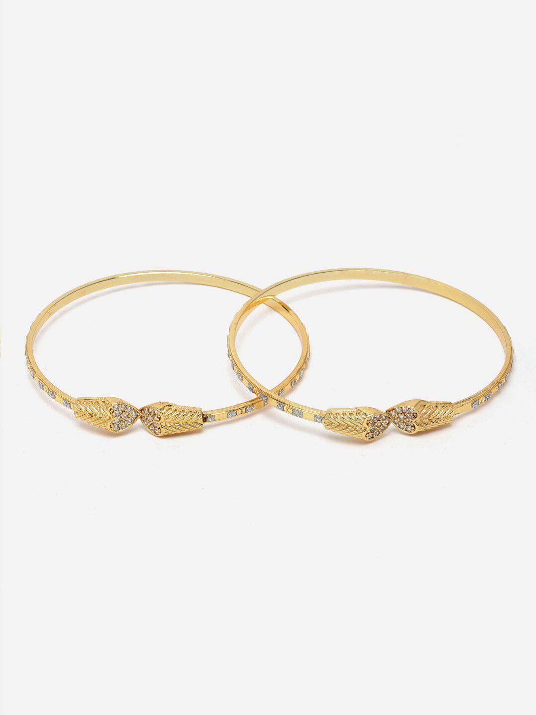 anouk women set of 2 gold-toned & white american diamond gold-plated cuff bracelet