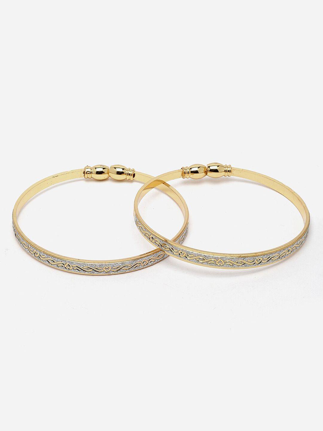anouk women set of 2 gold-toned & white gold-plated kada bracelet