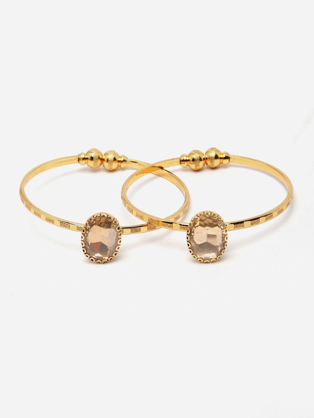 anouk women set of 2 gold-toned gold-plated american diamond kada bracelet