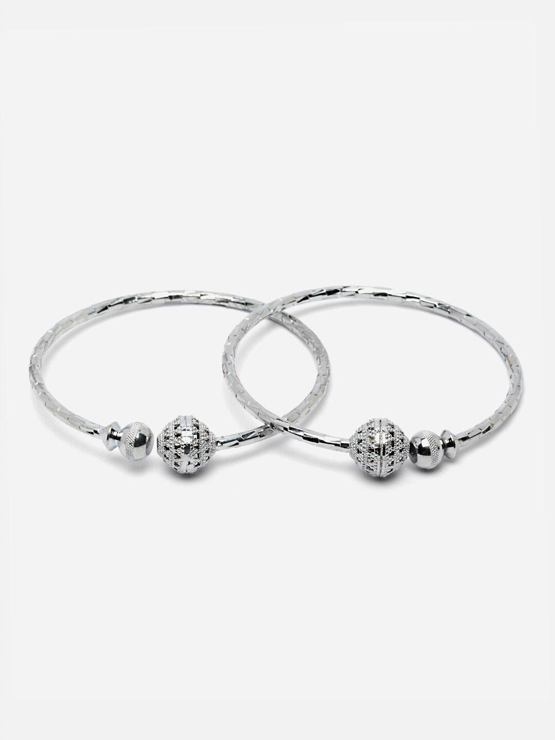 anouk women set of 2 silver-toned silver-plated kada bracelet