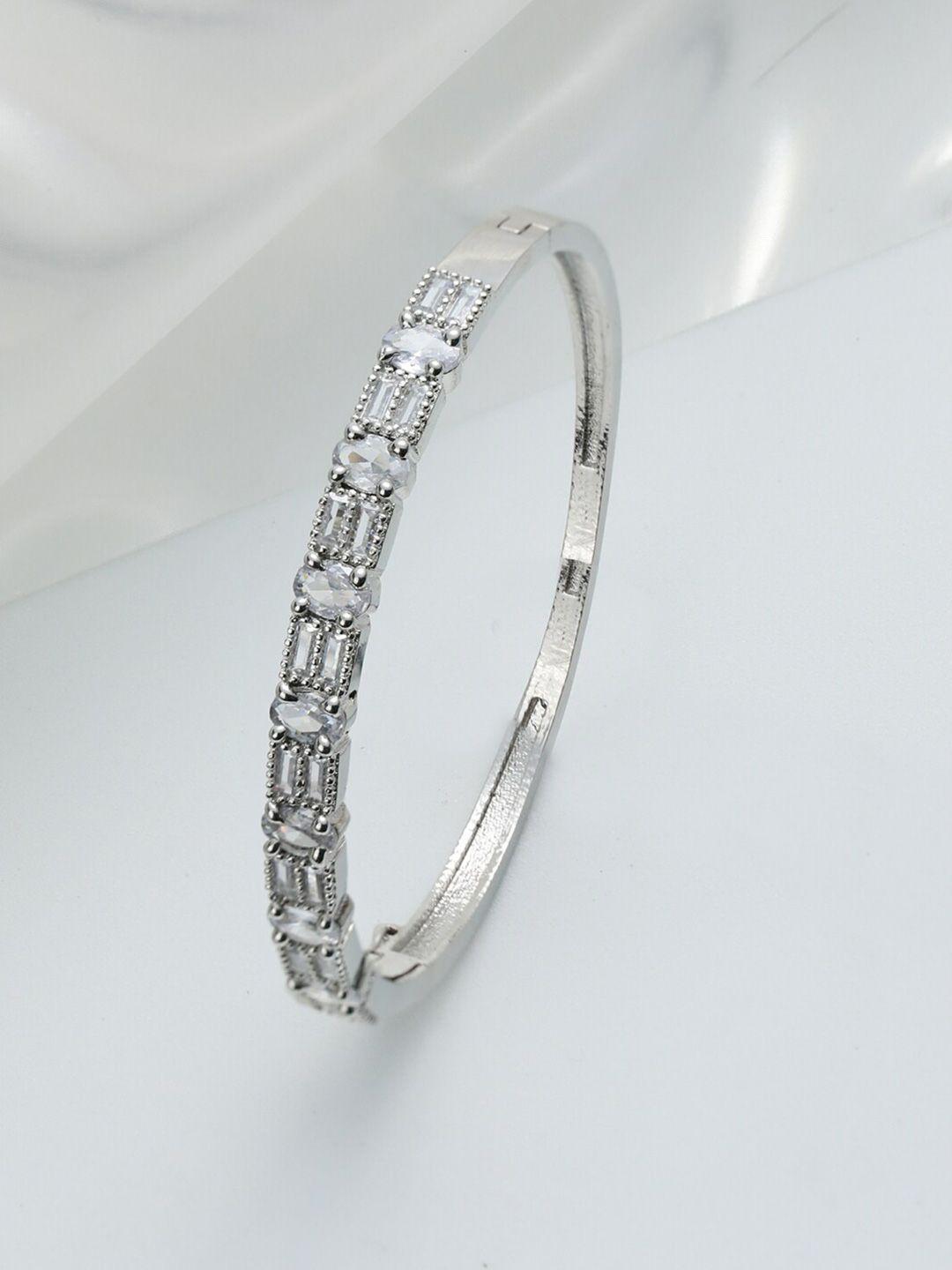 anouk women silver-plated american diamond bangle-style bracelet