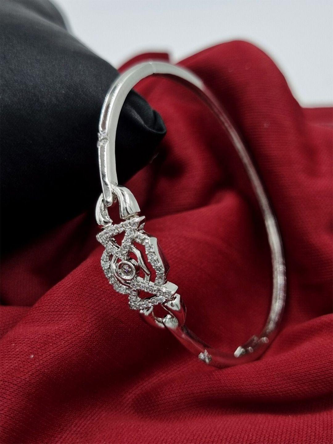 anouk women silver-plated brass american diamond kada bracelet
