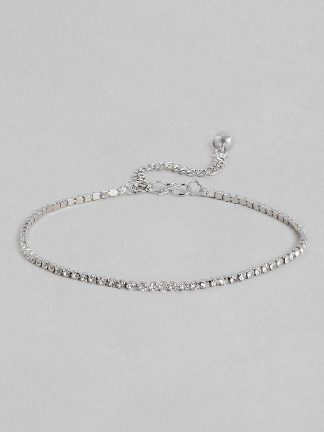anouk women silver-plated stone studded anklet