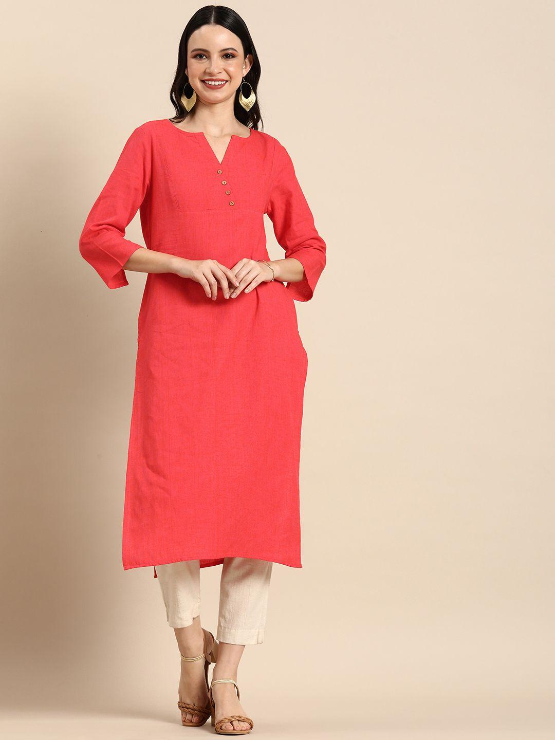 anouk women solid khadi straight kurta