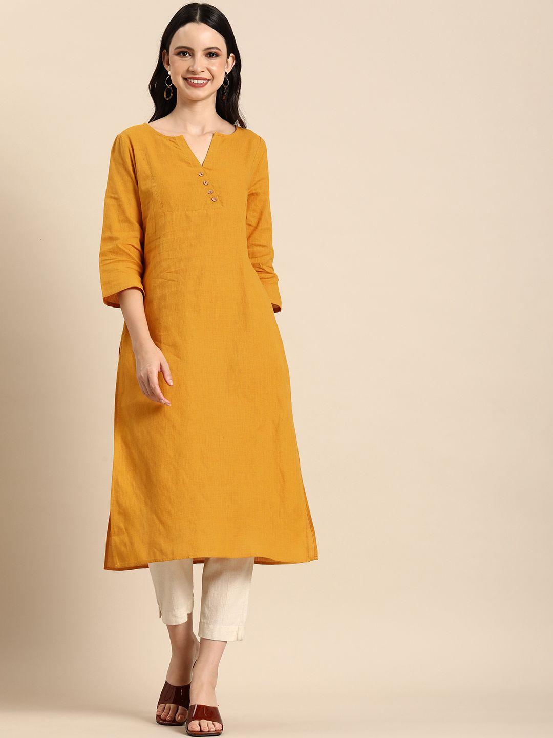 anouk women solid khadi straight kurta