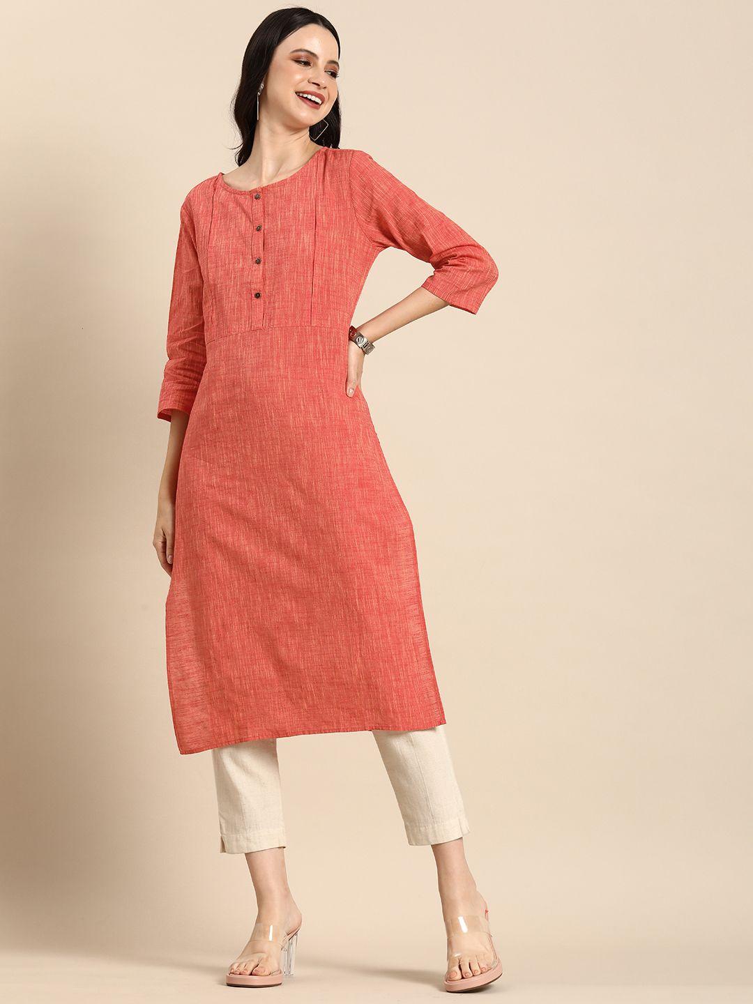 anouk women solid khadi straight kurta