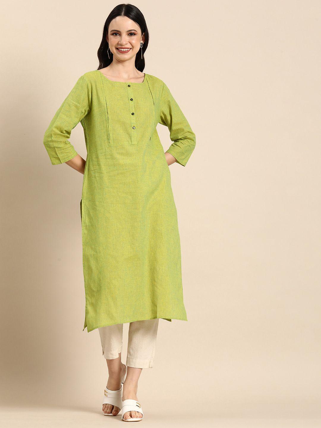 anouk women solid khadi straight kurta