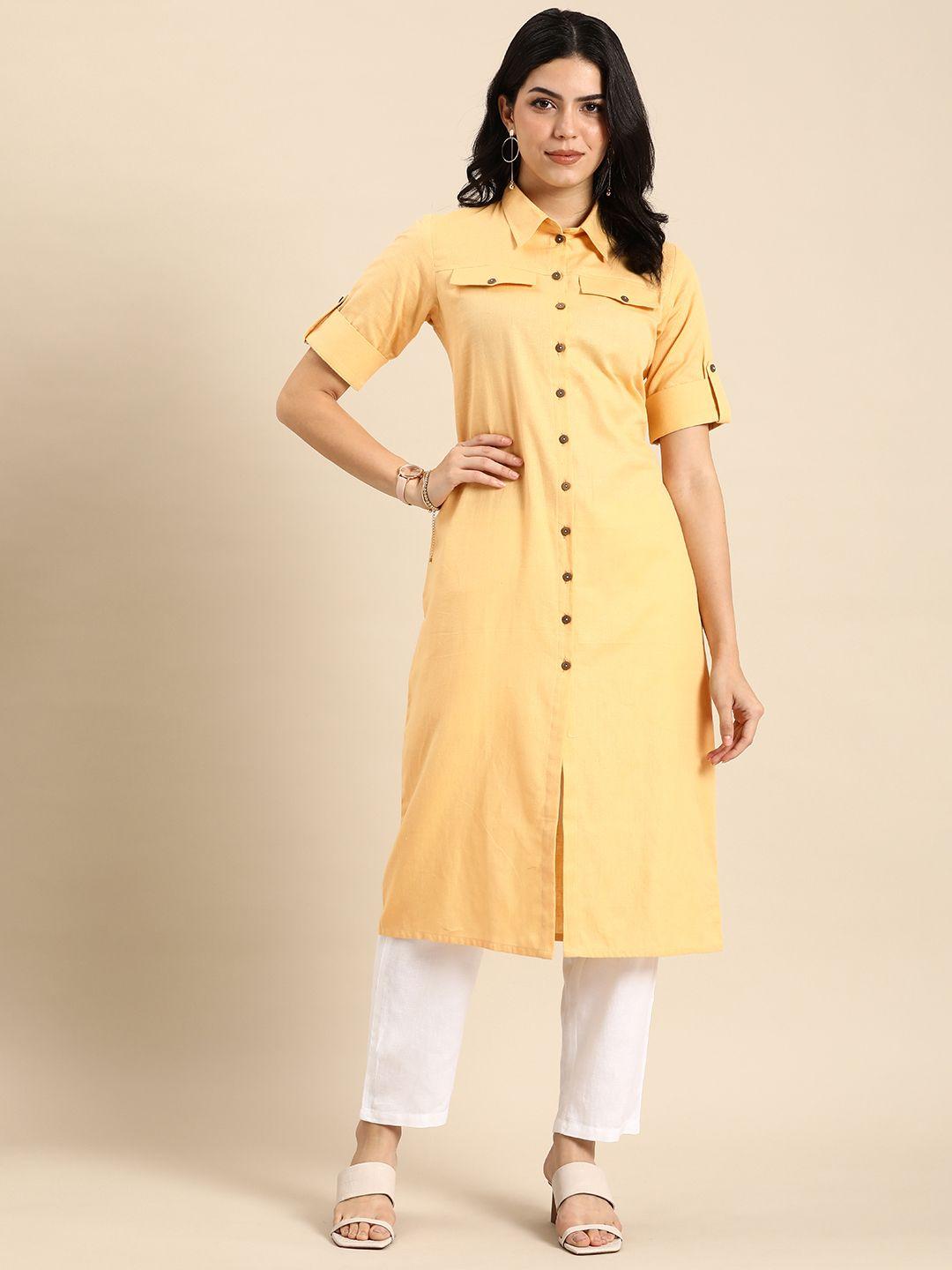 anouk women solid pathani kurta