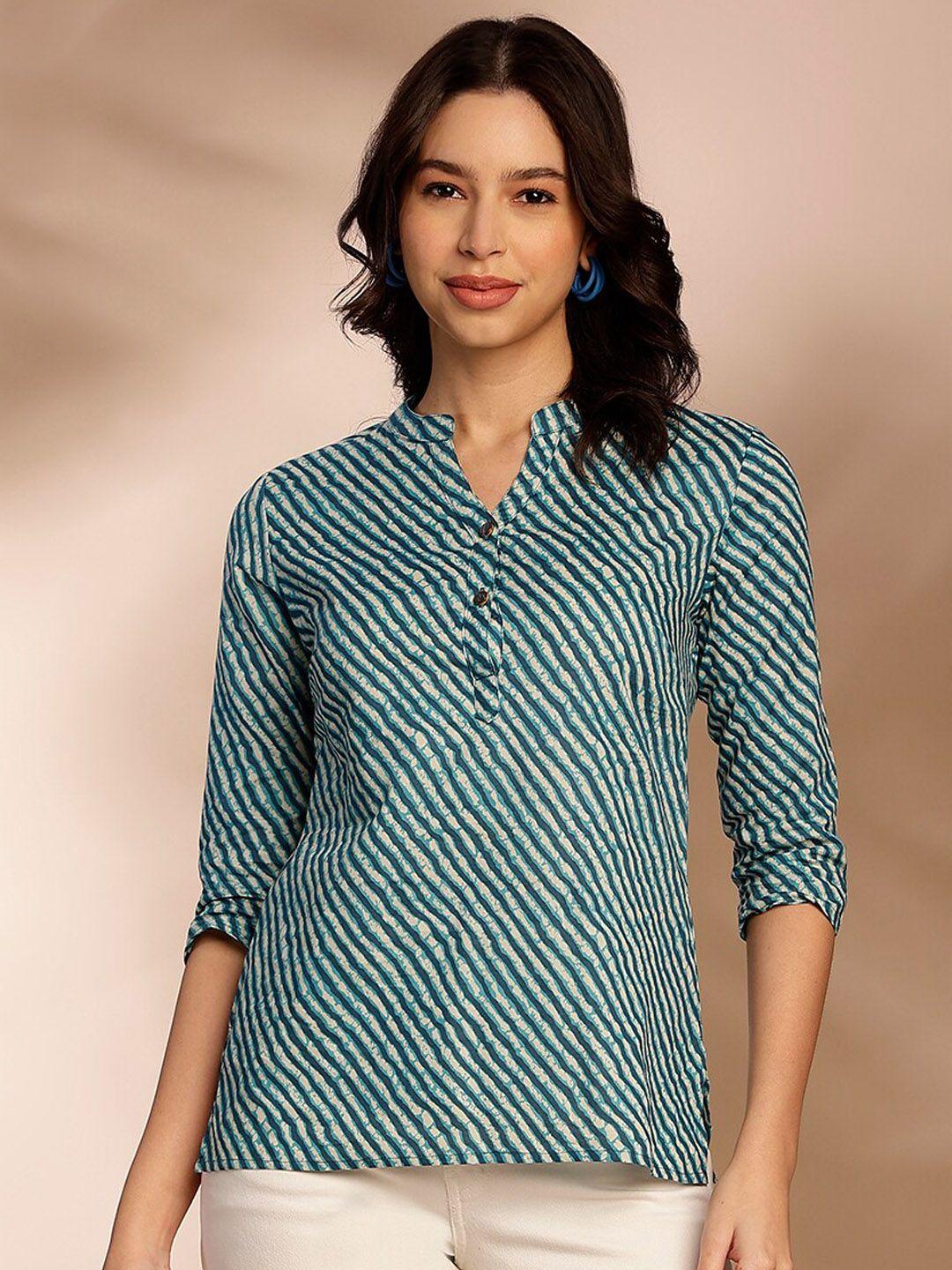 anouk women striped cold-shoulder sleeves thread work kurta