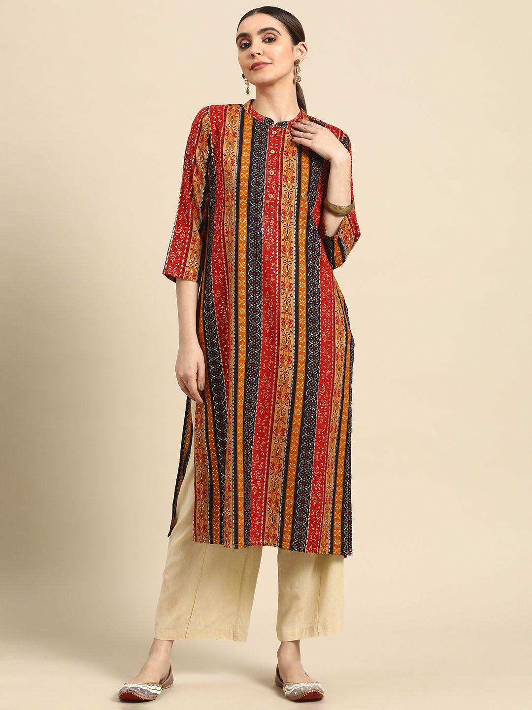 anouk women striped ethnic motifs printed kurta