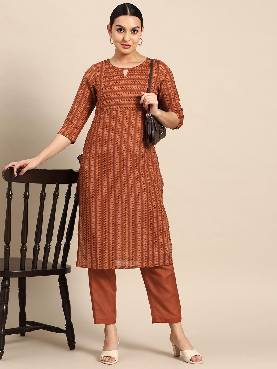 anouk women striped kurta with trousers