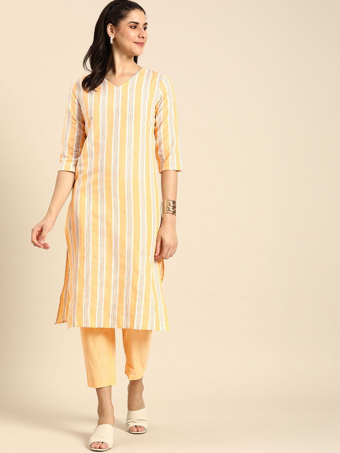 anouk women striped regular kurta with trousers