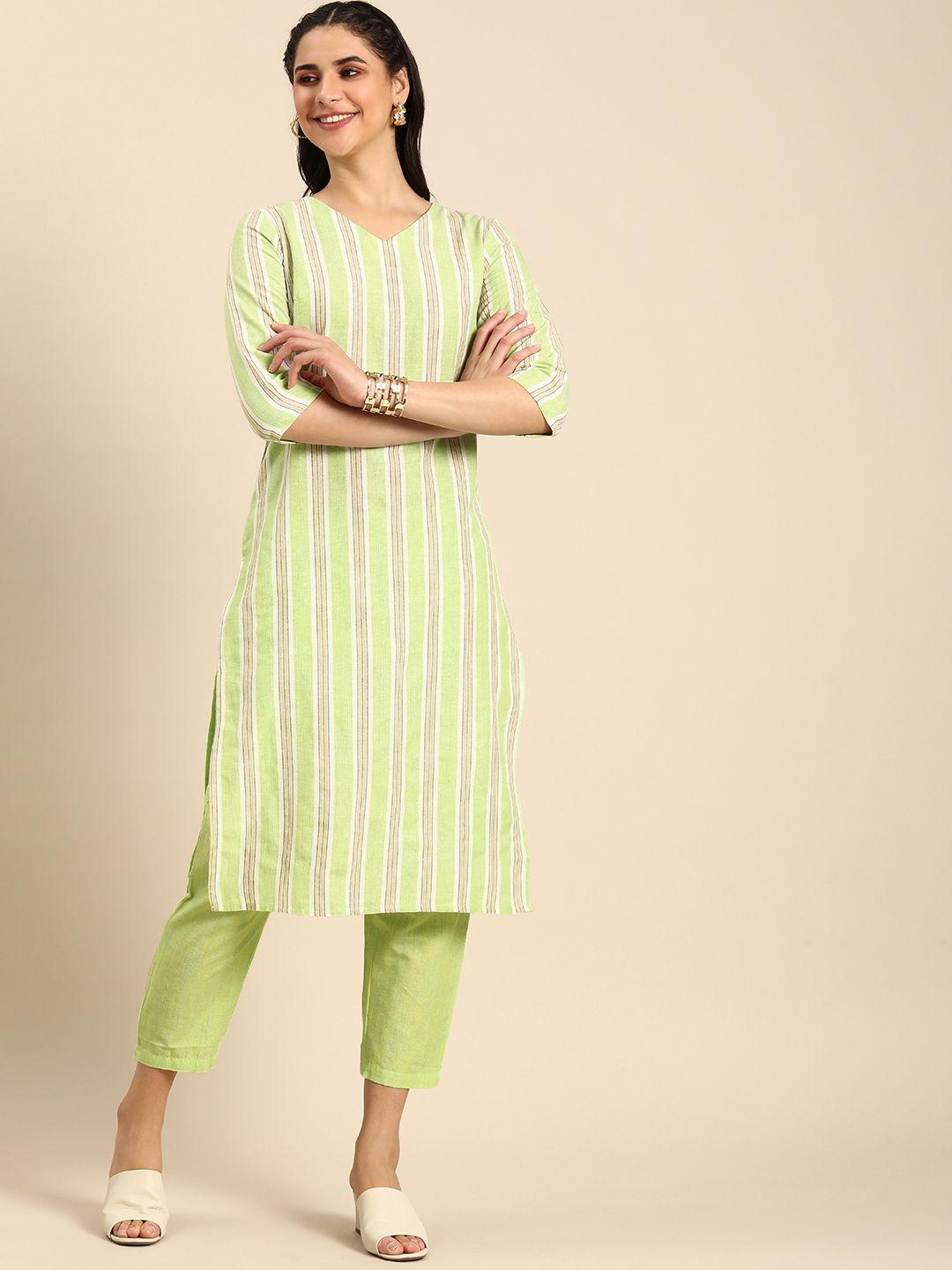 anouk women striped regular kurta with trousers