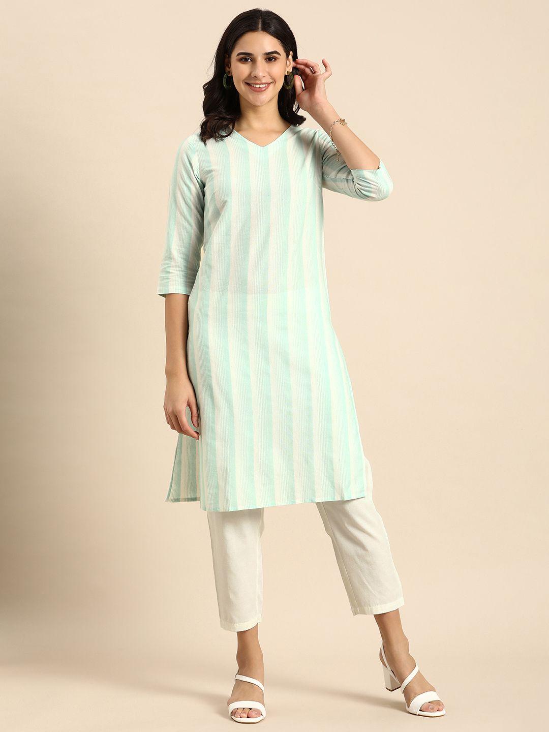 anouk women striped regular kurta with trousers