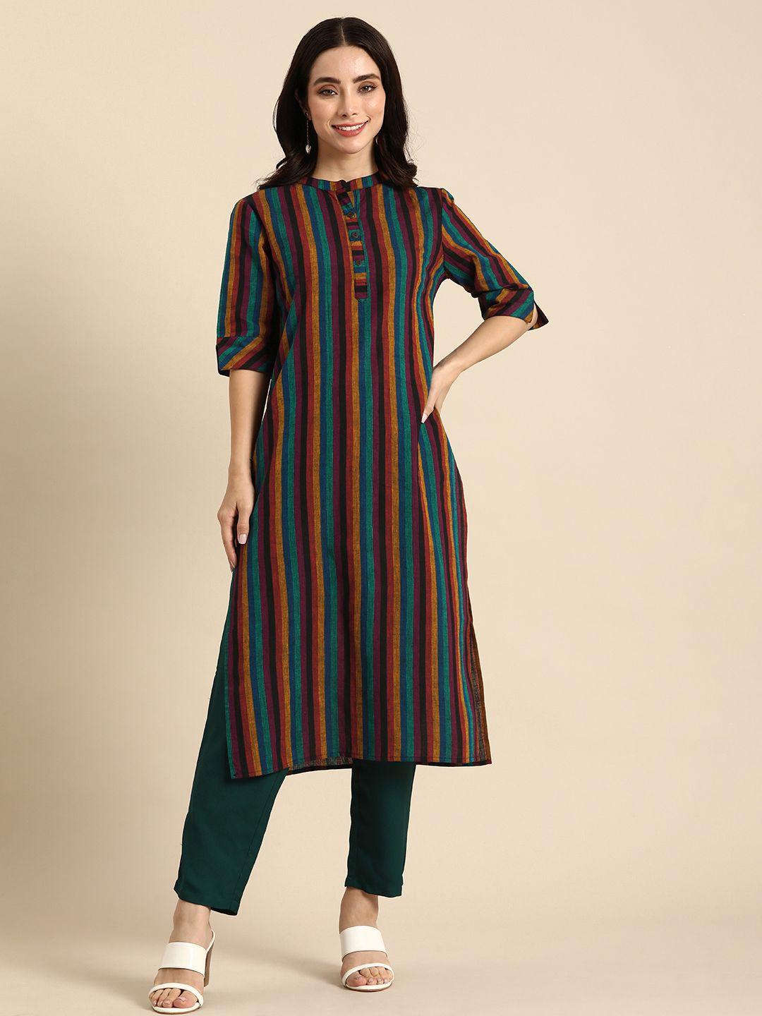 anouk women striped straight kurta