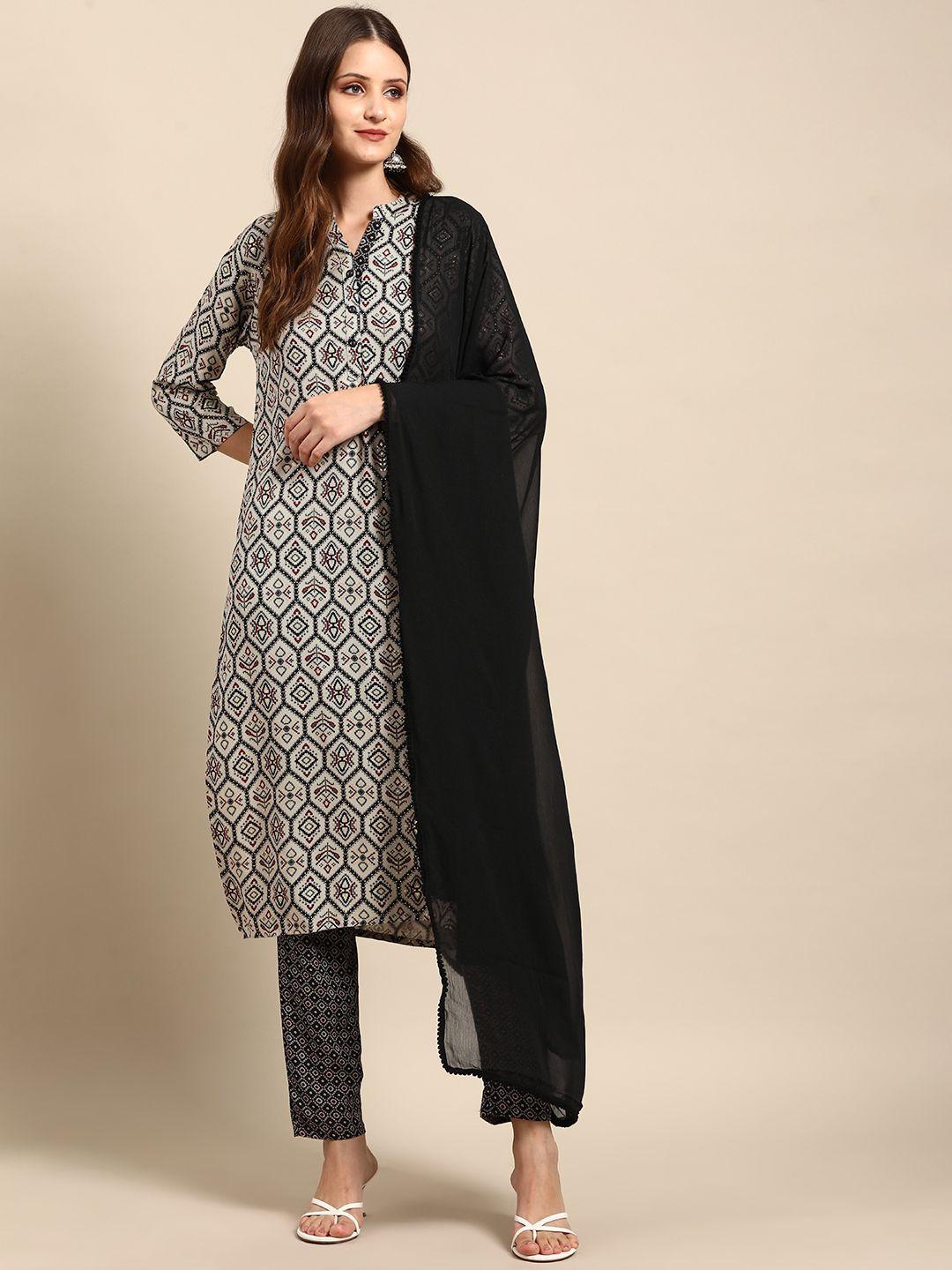 anouk women tribal printed regular kurta with trousers & with dupatta