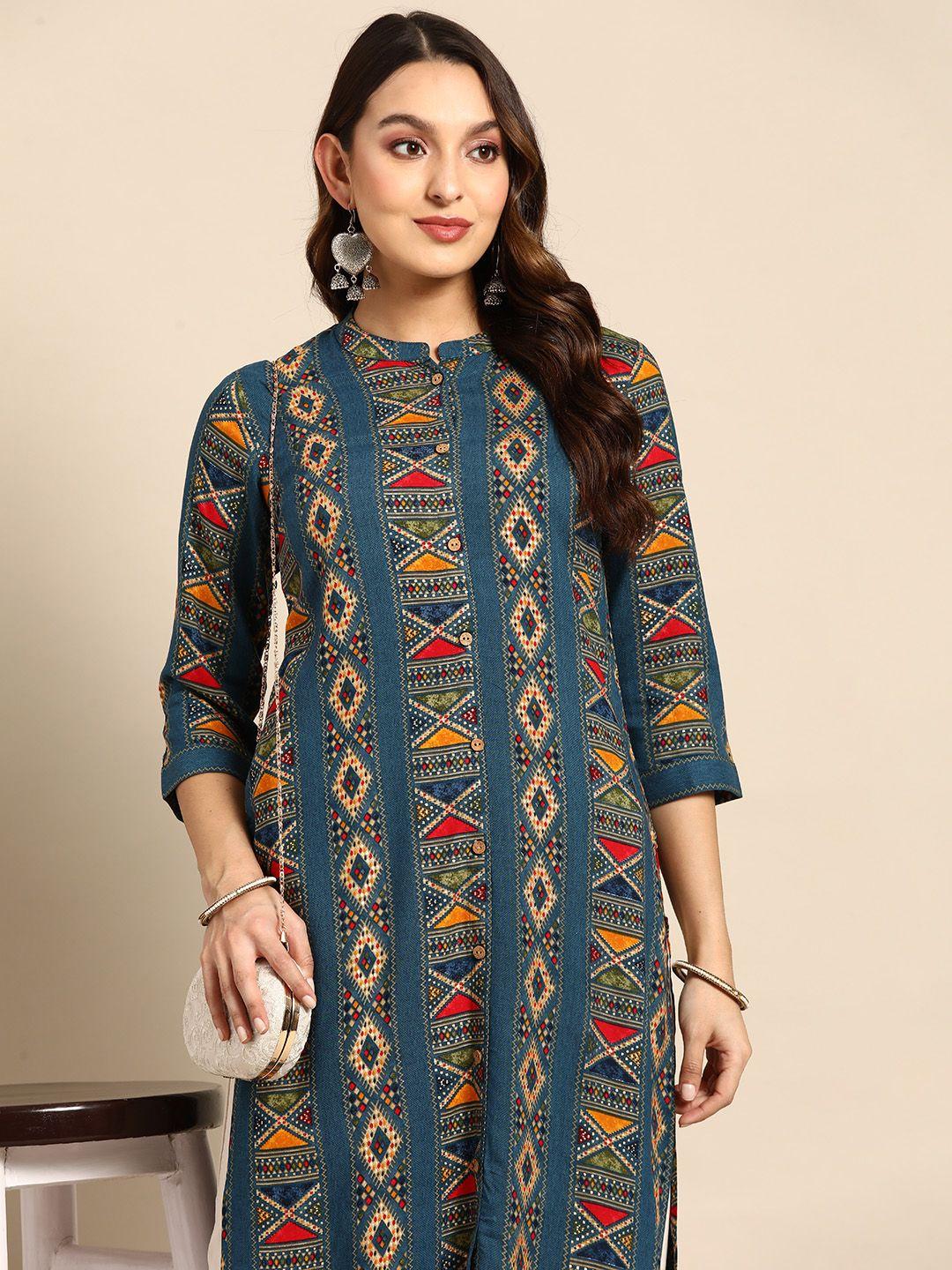 anouk women tribal printed straight kurta