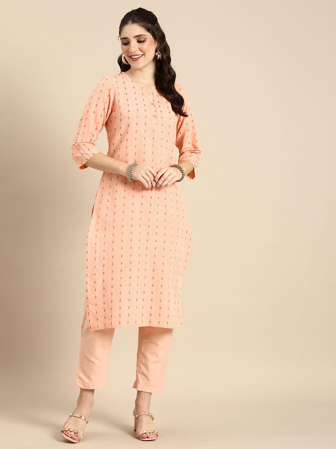 anouk women woven design kurta & trousers