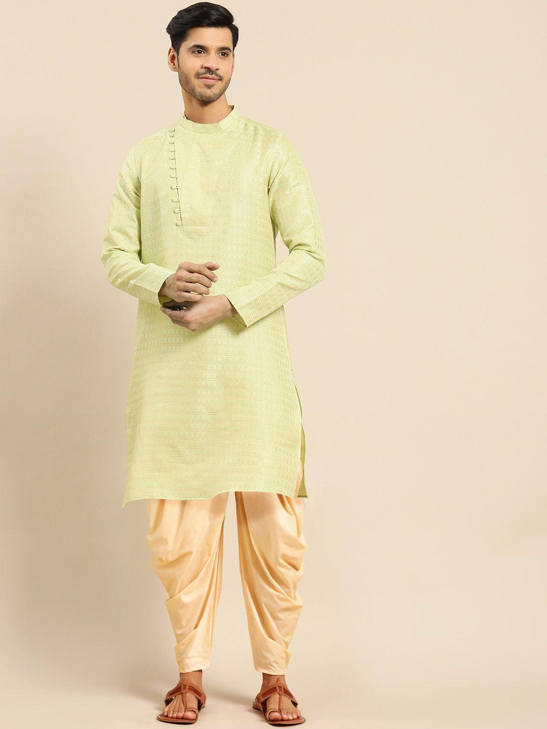 anouk woven design band collar angrakha jacquard straight kurta