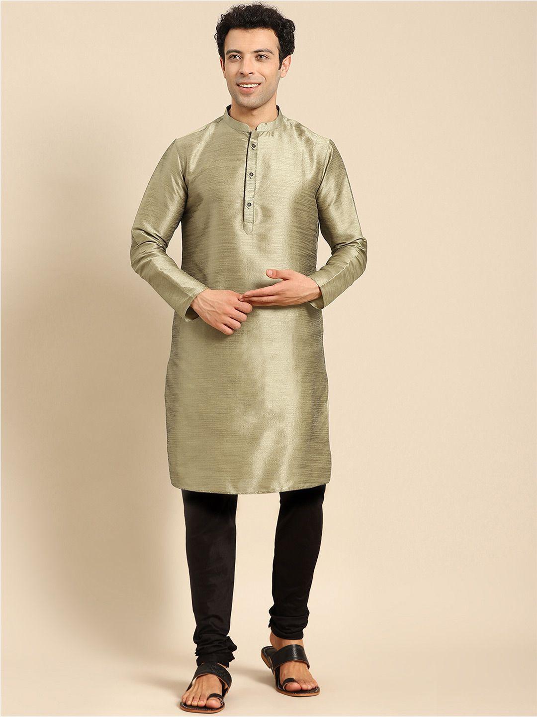 anouk woven design mandarin collar kurta with churidar