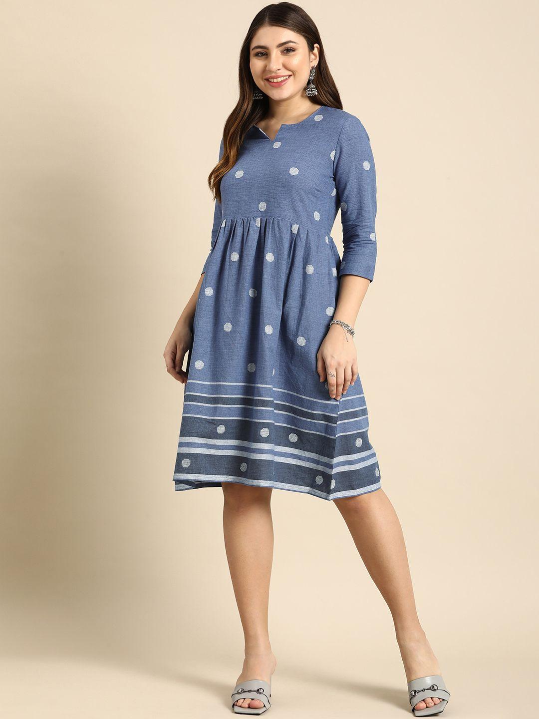 anouk woven design pure cotton fit & flare dress