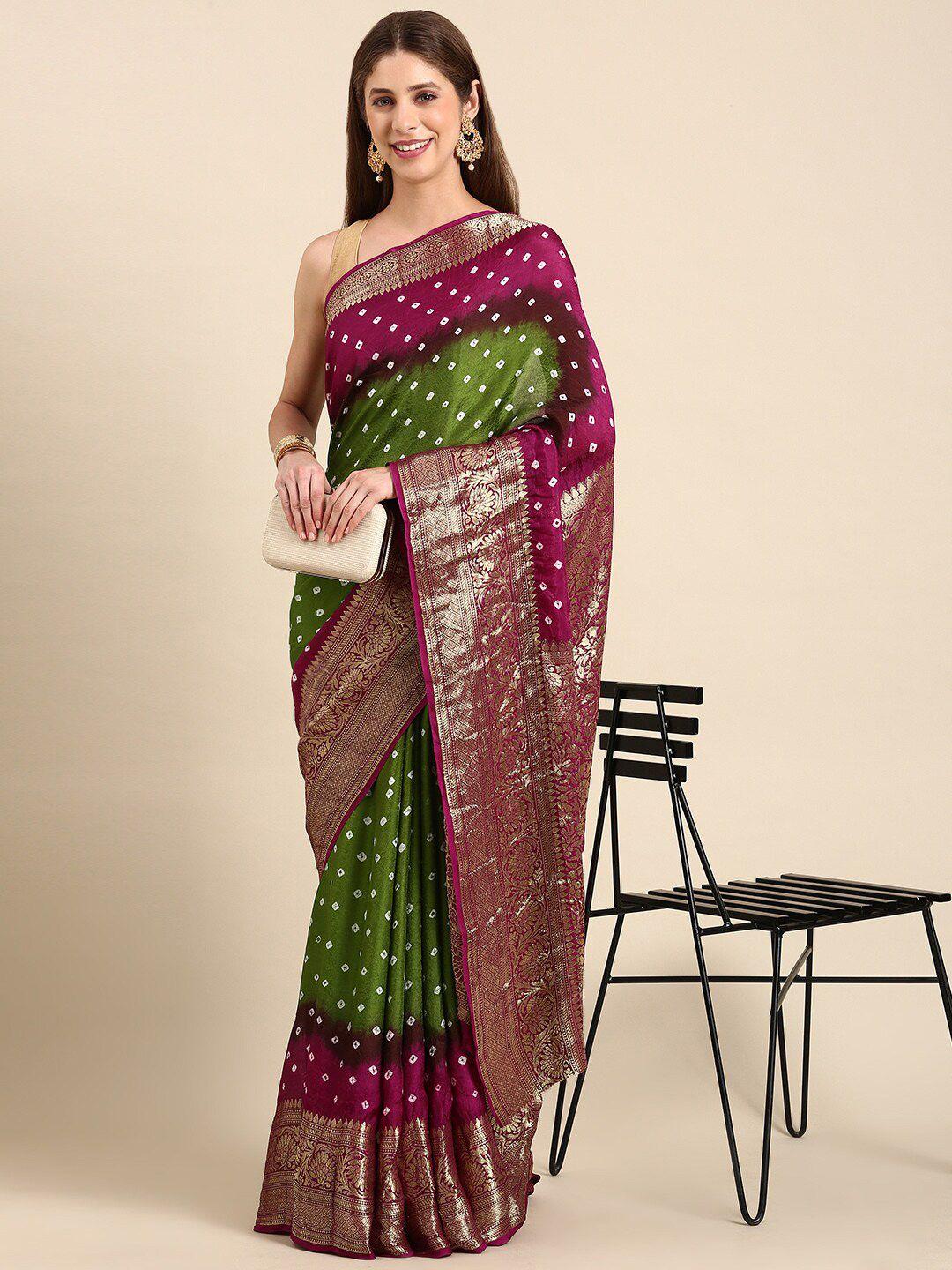 anouk woven design zari art silk bandhani saree with blouse piece