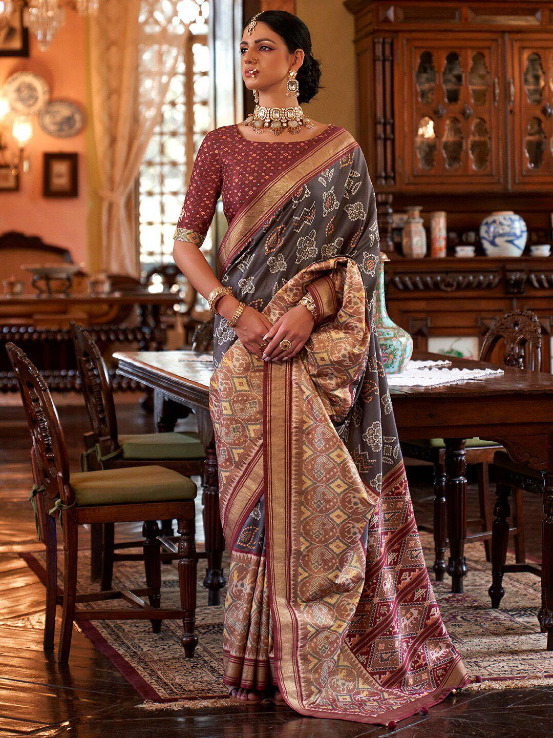 anouk woven design zari ikat saree