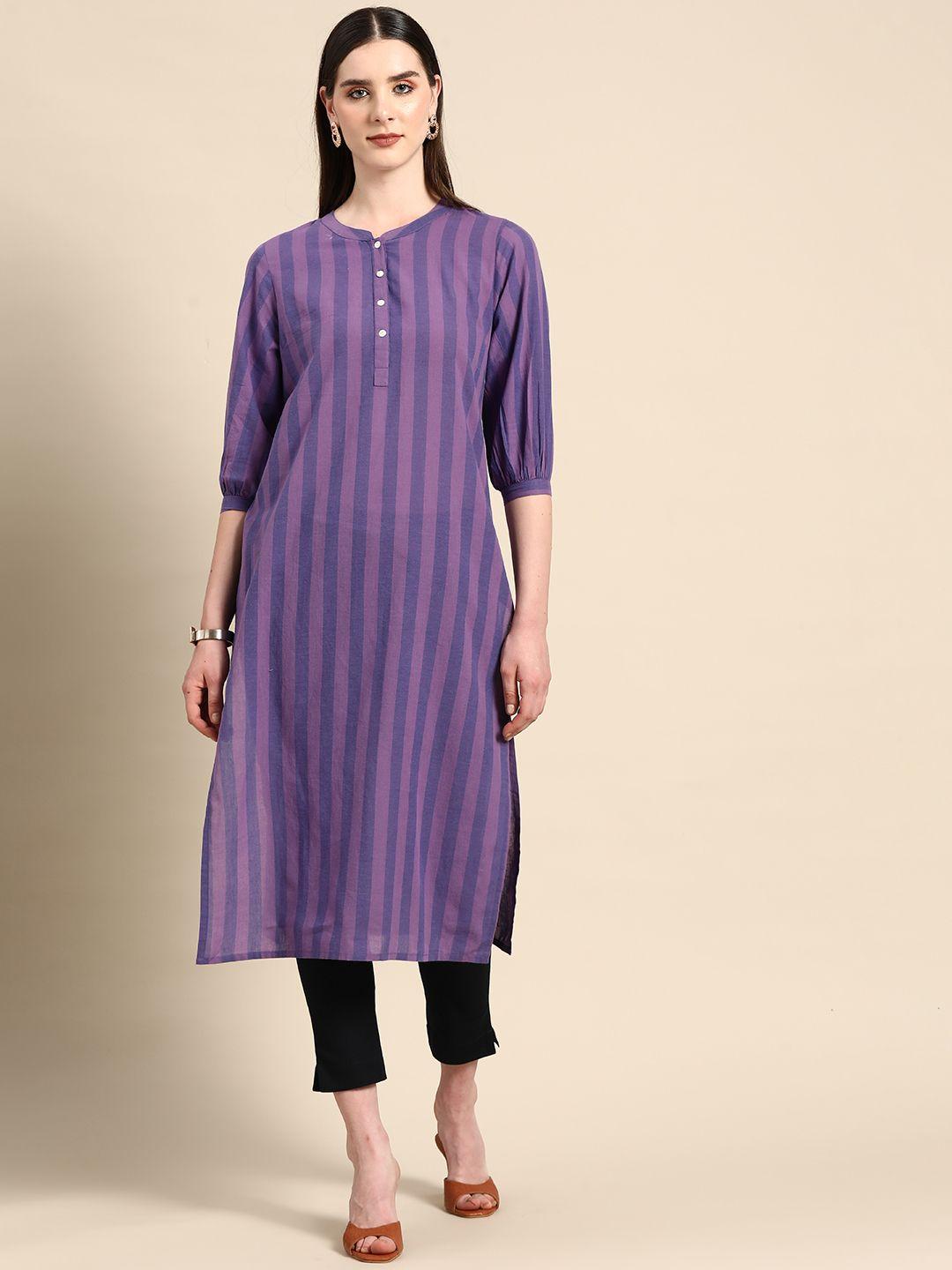 anouk x kaamkaaj women pure cotton striped kurta