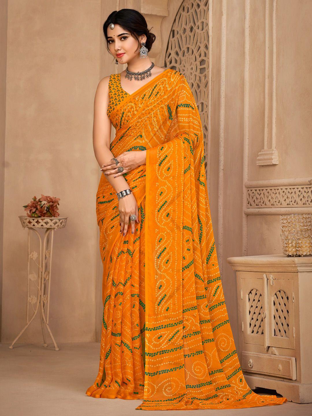 anouk yellow & green bandhani printed pure chiffon bandhani saree