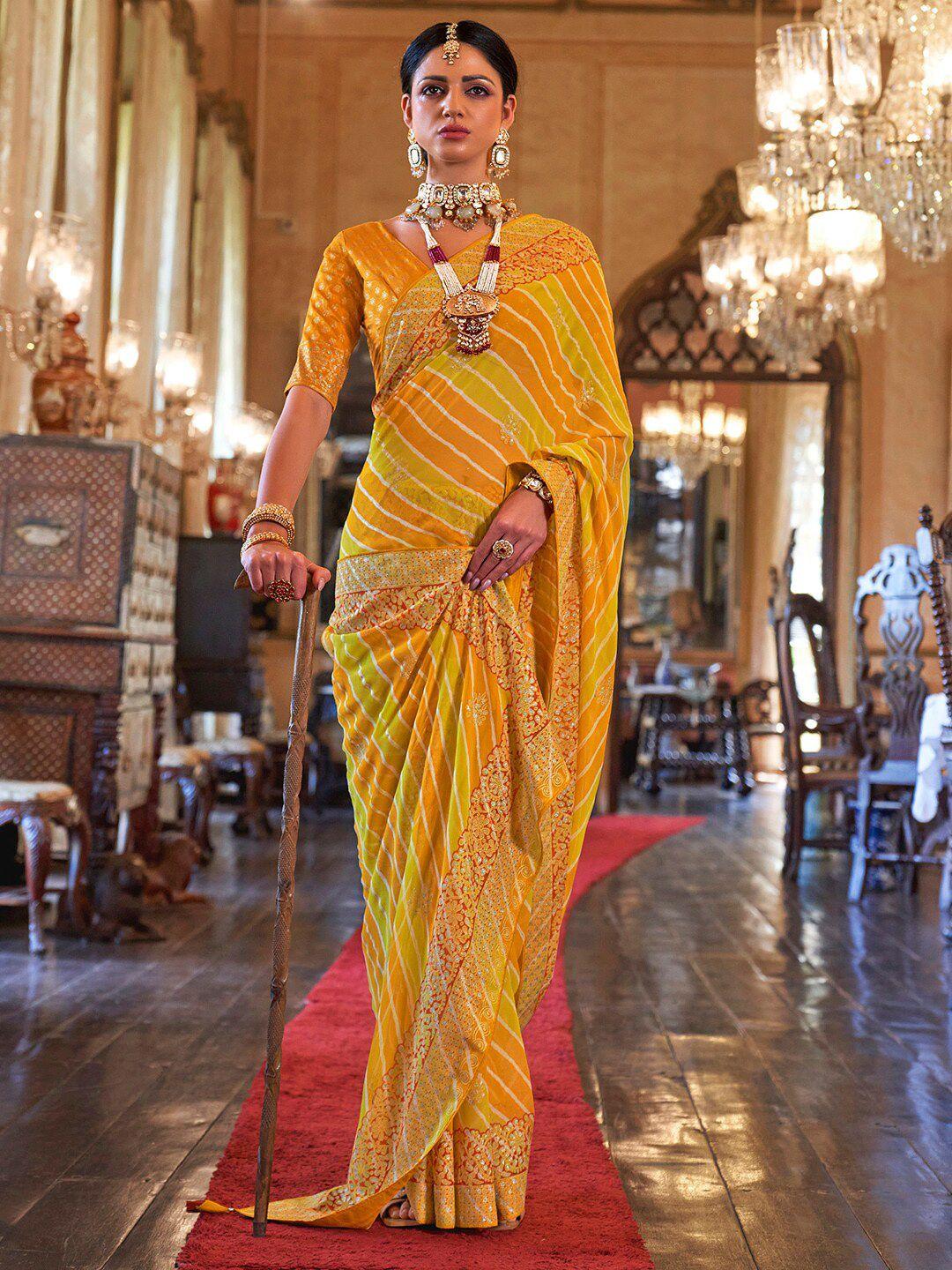 anouk yellow & green leheriya pure georgette leheriya saree