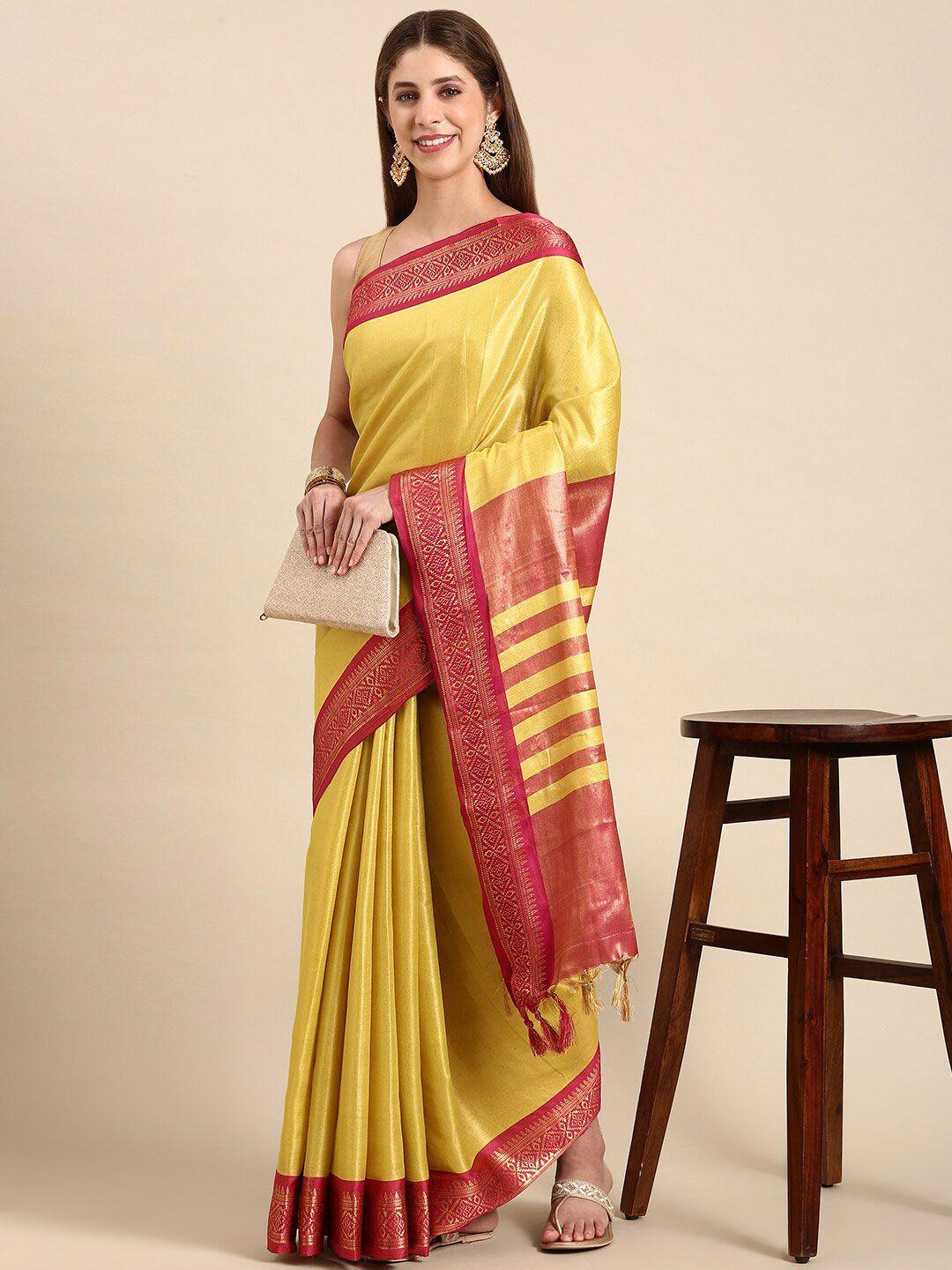 anouk yellow & red woven design zari kanjeevaram saree