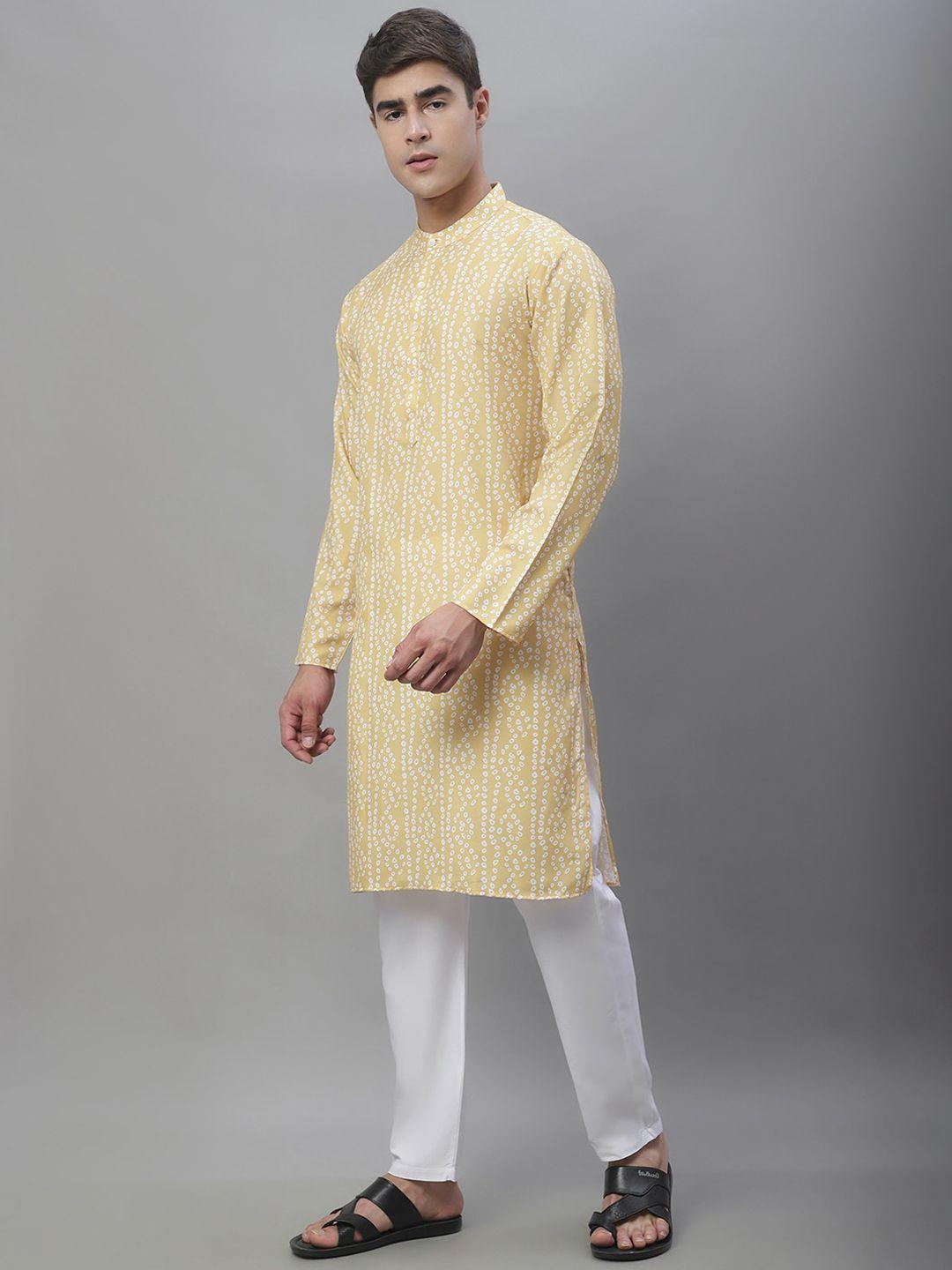 anouk yellow and white bandhani printed pure cotton kurta with pyjamas