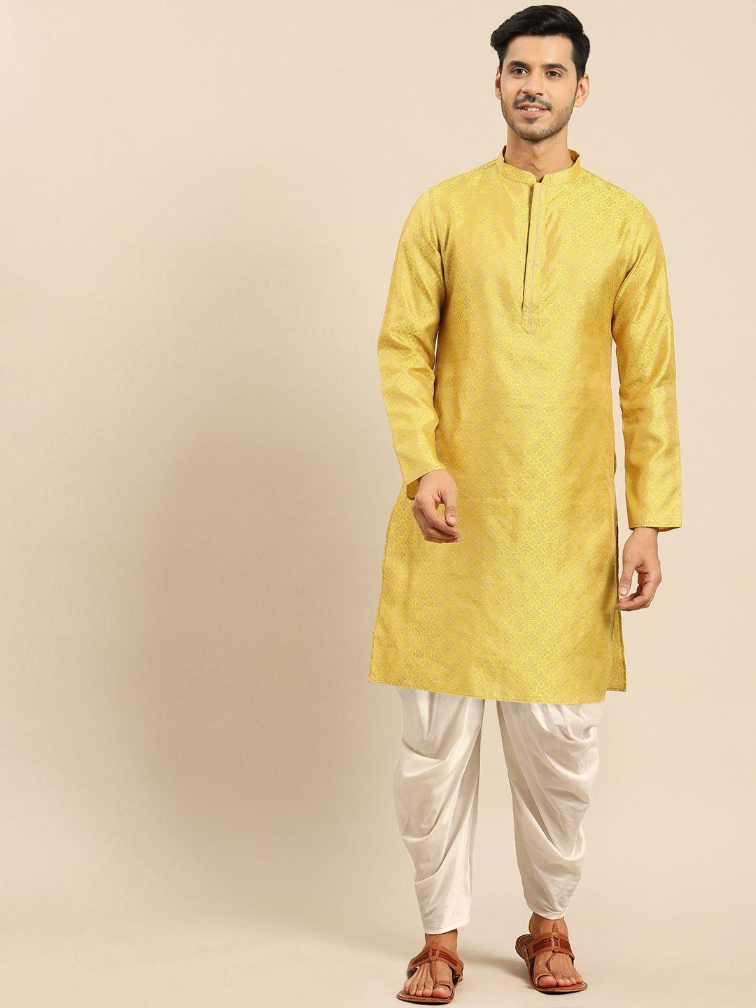 anouk yellow ethnic motifs woven design regular straight kurta with dhoti pants