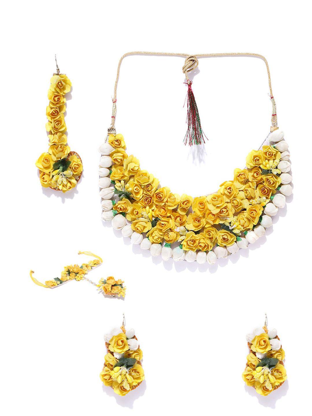 anouk yellow off white beaded floral jewellery set