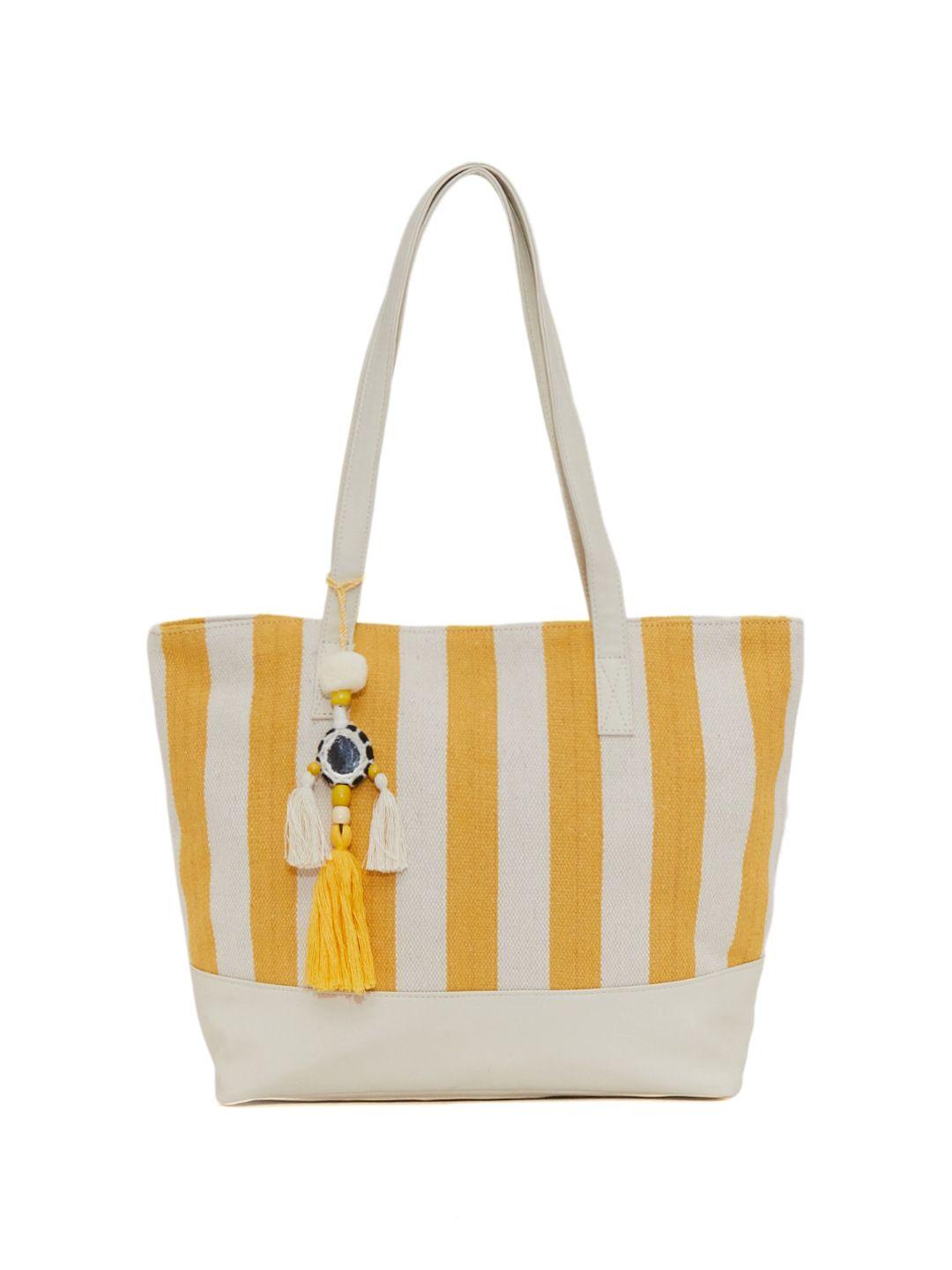 anouk yellow striped cotton hobo bag