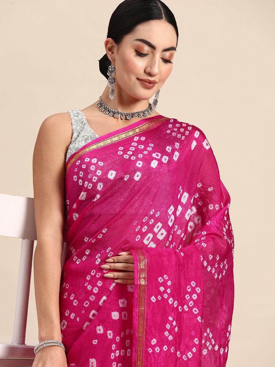 anouk zari art silk bandhani saree