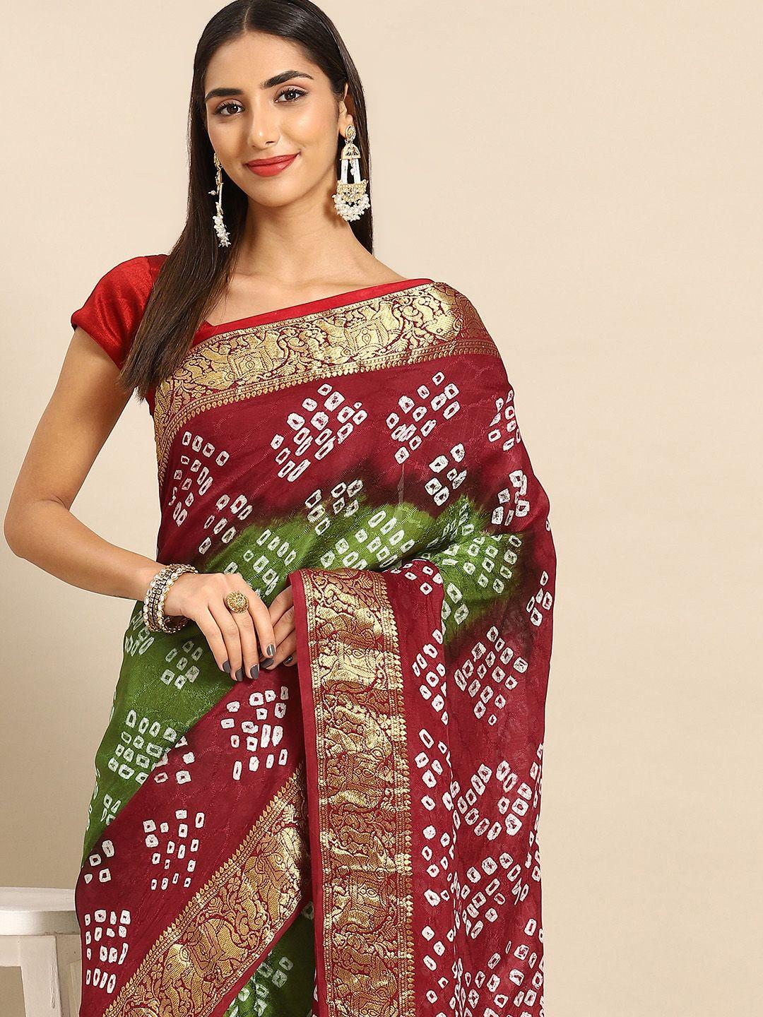 anouk zari art silk bandhani saree