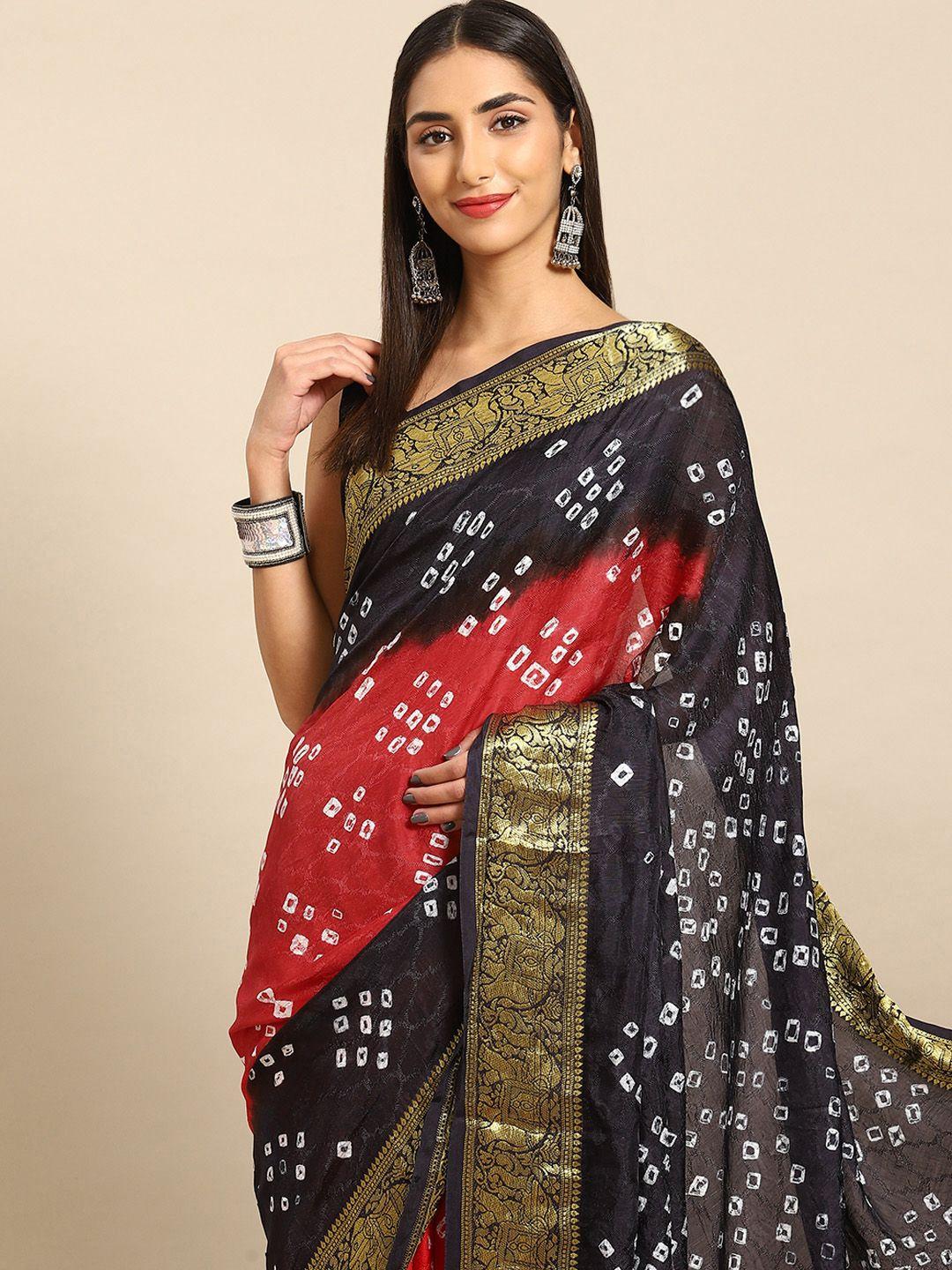 anouk zari art silk bandhani saree