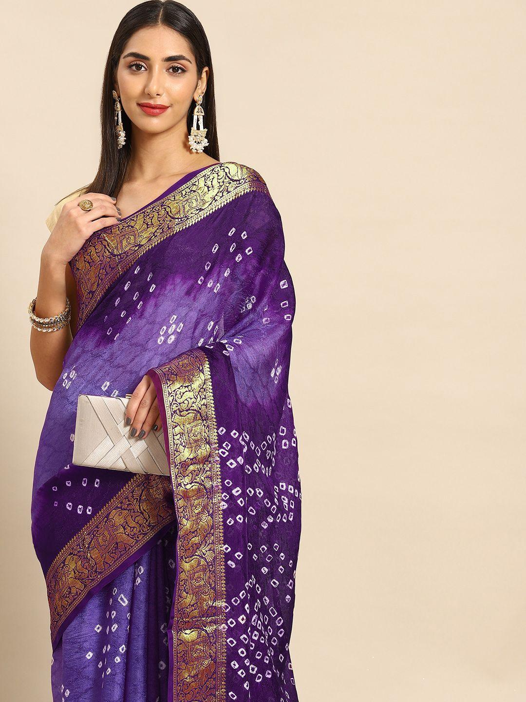 anouk zari art silk bandhani saree