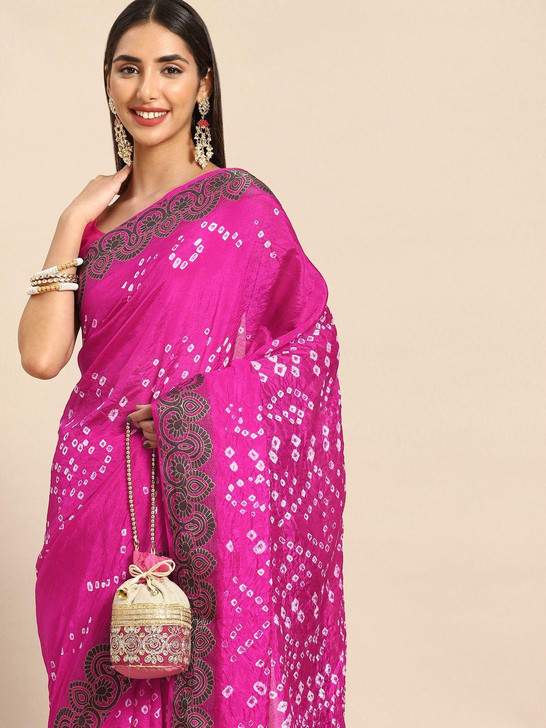 anouk zari art silk bandhani saree